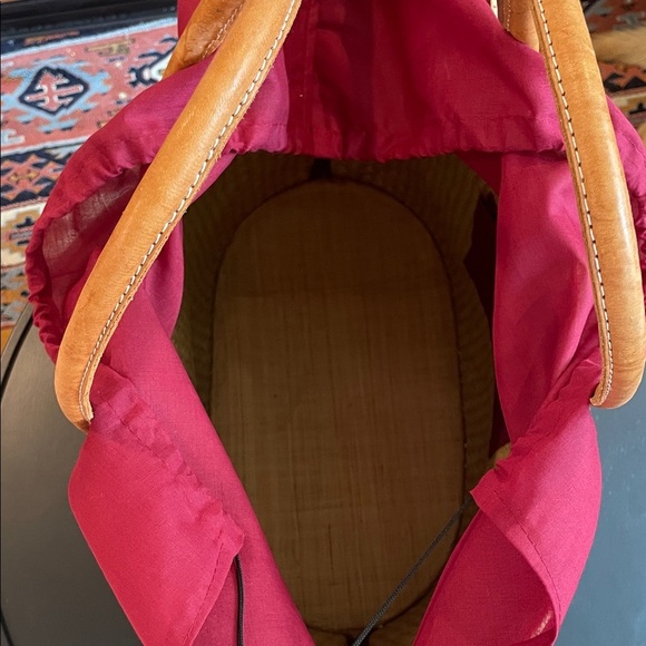 OOAK Gingham raffia and genuine leather giant Red and Tan Checkered Tote Bag - Picture 4 of 13